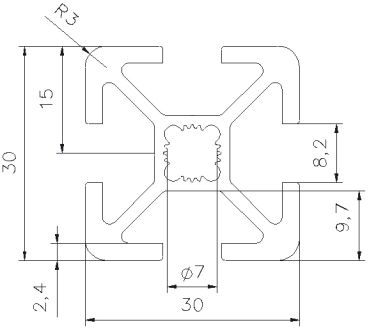 Preview: Aluprofil 30x30 N - Zuschnitt