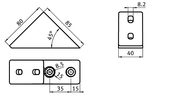 Winkelverbinder 40/80, 45° - alufarben