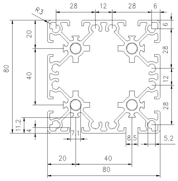 Aluprofil 80x80 L
